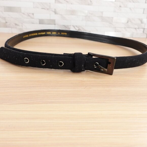 VINTAGE Lord Taylor Belt‎ Womens M Black Wool Skinny Grommet Gunmetal 90s Grunge - Picture 2 of 13